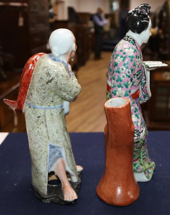 Two Chinese enamelled porcelain figures, early 20th century, 30.3cm, chip to base